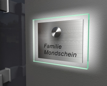 Design Edelstahklingel mit Echtglasplatte & Ambilight (Hintergrundbeleuchtung) "Attended"