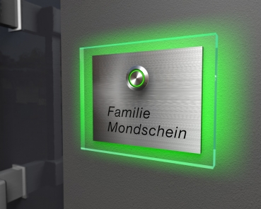 Design Edelstahklingel mit Echtglasplatte & Ambilight (Hintergrundbeleuchtung) "Attended"