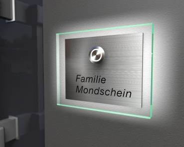Design Edelstahklingel mit Echtglasplatte & Ambilight (Hintergrundbeleuchtung) "Attended"