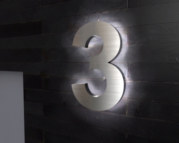 Edelstahl-Hausnummer 3 mit LED-Ambilight  „Ambilight Number 3“