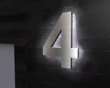 Edelstahl-Hausnummer 4 mit LED-Ambilight  „Ambilight Number 4“