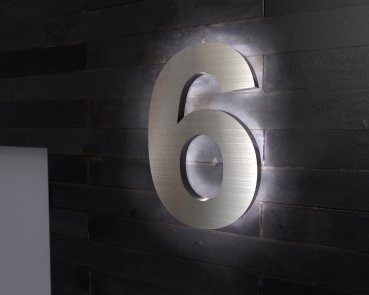 Edelstahl-Hausnummer 6 mit LED-Ambilight  „Ambilight Number 6“