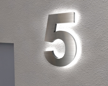 Edelstahl-Hausnummer 5 mit LED-Ambilight  „Ambilight Number 5“