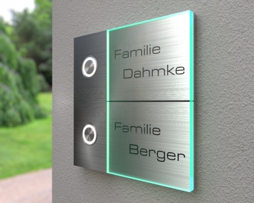 2-Familien Design-Edelstahlklingel mit Echtglas "Double Float"