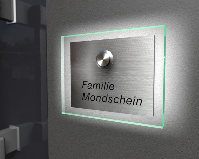 Design Edelstahklingel mit Echtglasplatte & Ambilight (Hintergrundbeleuchtung) "Attended"