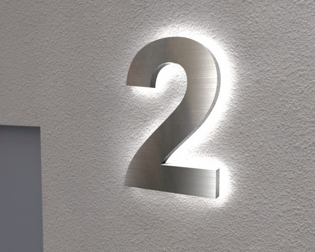 Edelstahl-Hausnummer 2 mit LED-Ambilight  „Ambilight Number 2“